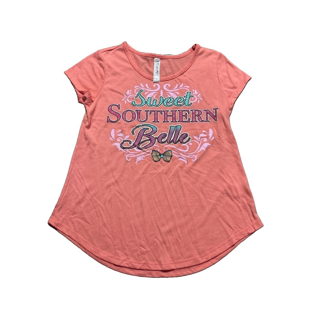 Beautees Sweet Southern Belle Pink Short Sleeve Shirt Girls Size XL